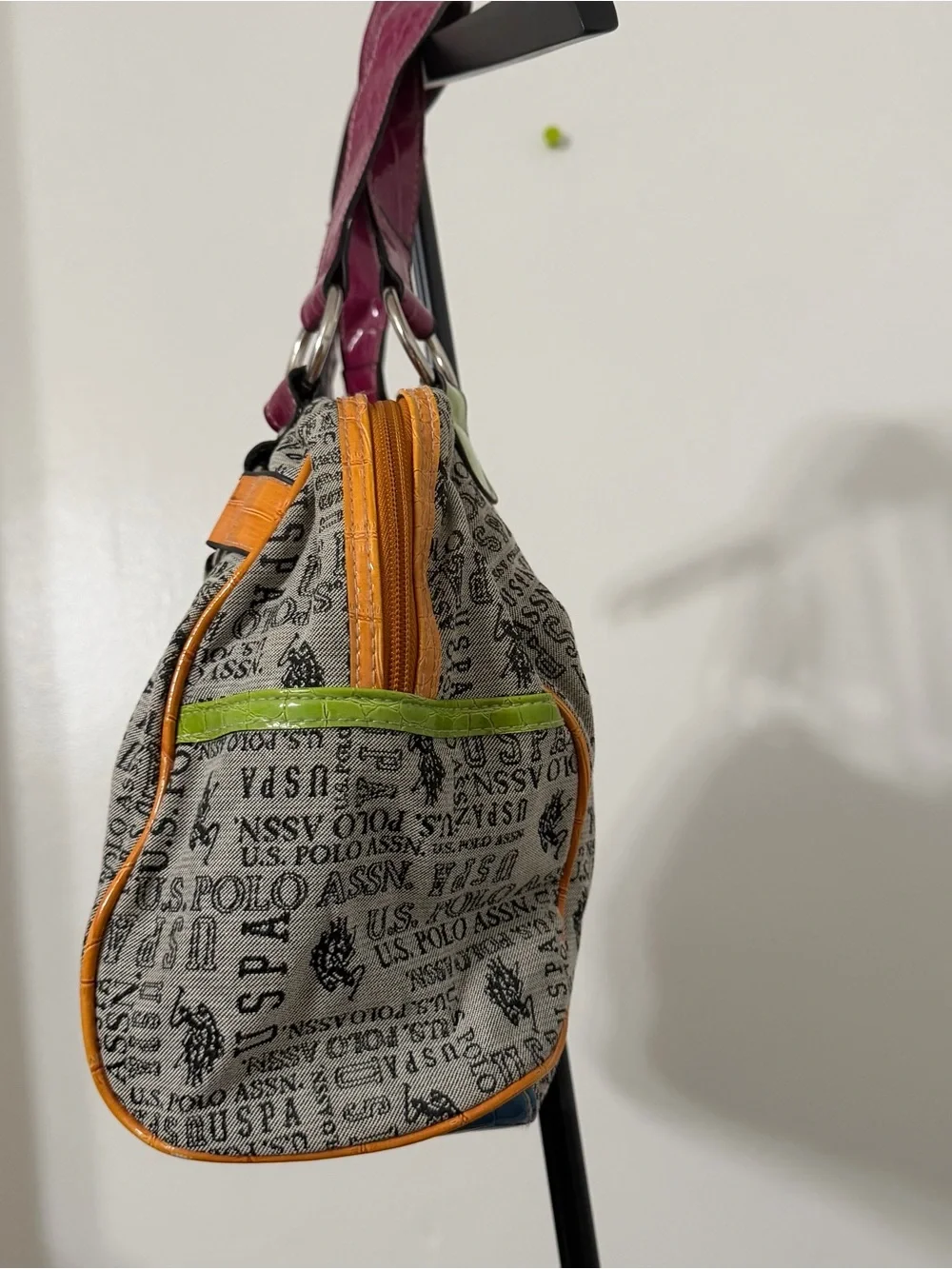 U.S. Polo Assn. Multicolor Logo Satchel with Pink, Blue, Green and Orange Trim